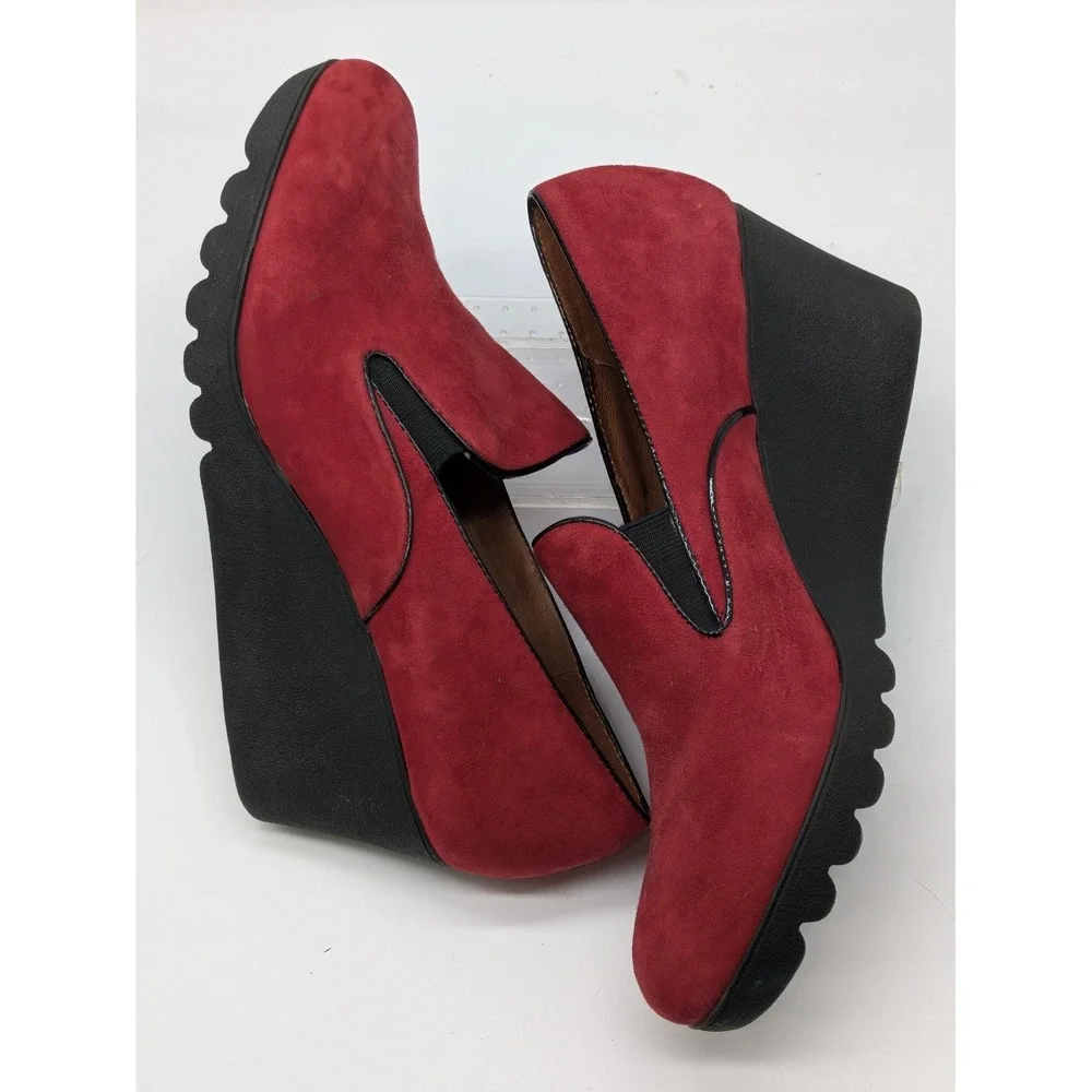 Donald J Pliner Melia Womens 9.5 M Red Suede Wedge Loafers Slip On Heels